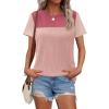 imageZeagoo Womens Casual Summer Tops Short Sleeve T Shirts Crewneck Basic Tees Blouses Color Block Tunic TopsPinkb