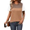 imageZeagoo Womens Casual Summer Tops Short Sleeve T Shirts Crewneck Basic Tees Blouses Color Block Tunic TopsWhite Khaki01