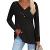 imageZeagoo Womens Casual Tunic Tops Long Sleeve Shirts for Leggings V Neck Button Fall Pullover Blouse Loose SweatshirtsBlack