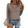 imageZeagoo Womens Casual Tunic Tops Long Sleeve Shirts for Leggings V Neck Button Fall Pullover Blouse Loose SweatshirtsCoffee