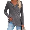 imageZeagoo Womens Casual Tunic Tops Long Sleeve Shirts for Leggings V Neck Button Fall Pullover Blouse Loose SweatshirtsDark Gray