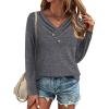 imageZeagoo Womens Casual Tunic Tops Long Sleeve Shirts for Leggings V Neck Button Fall Pullover Blouse Loose SweatshirtsDark Gray