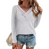 imageZeagoo Womens Casual Tunic Tops Long Sleeve Shirts for Leggings V Neck Button Fall Pullover Blouse Loose SweatshirtsGrey