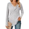 imageZeagoo Womens Casual Tunic Tops Long Sleeve Shirts for Leggings V Neck Button Fall Pullover Blouse Loose SweatshirtsGrey