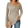 imageZeagoo Womens Casual Tunic Tops Long Sleeve Shirts for Leggings V Neck Button Fall Pullover Blouse Loose SweatshirtsKhaki