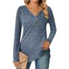 imageZeagoo Womens Casual Tunic Tops Long Sleeve Shirts for Leggings V Neck Button Fall Pullover Blouse Loose SweatshirtsNavy