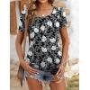 imageZeagoo Womens Summer Tunic Tops Short Sleeve Floral Boho Casual T Shirts Pleated Crewneck Flowy Relax Fit Soft BlousesBlack White Floral