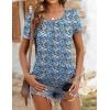 imageZeagoo Womens Summer Tunic Tops Short Sleeve Floral Boho Casual T Shirts Pleated Crewneck Flowy Relax Fit Soft BlousesBlue Floral