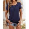 imageZeagoo Womens Summer Tunic Tops Short Sleeve Floral Boho Casual T Shirts Pleated Crewneck Flowy Relax Fit Soft BlousesNavy