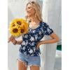imageZeagoo Womens Summer Tunic Tops Short Sleeve Floral Boho Casual T Shirts Pleated Crewneck Flowy Relax Fit Soft BlousesNavy Floral