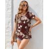 imageZeagoo Womens Summer Tunic Tops Short Sleeve Floral Boho Casual T Shirts Pleated Crewneck Flowy Relax Fit Soft BlousesRed Floral