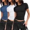 imageZeagoo Fitted T Shirts for Women 2 or 3 Piece Short Sleeve Shirts Summer Basic Crewneck Y2k TopsZblackWhiteBlue