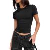 imageZeagoo Women Crewneck Slim Fitted Short Sleeve T Shirts Cute Stretchy Bodycon Basic Tee TopsBlack