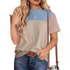 imageZeagoo Womens Casual Summer Tops Short Sleeve T Shirts Crewneck Basic Tees Blouses Color Block Tunic TopsBlue Khaki