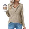 imageZeagoo Womens Casual Tunic Tops Long Sleeve Shirts for Leggings V Neck Button Fall Pullover Blouse Loose SweatshirtsKhaki