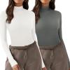 imageZeagoo Womens Long Sleeve Shirts Mock Neck Turtleneck Slim Fitted Basic Crop Tops 2024 Fashion Casual TShirtsWhitedeep Grey