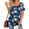 imageZeagoo Womens Summer Tunic Tops Short Sleeve Floral Boho Casual T Shirts Pleated Crewneck Flowy Relax Fit Soft BlousesNavy Floral