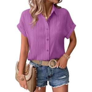 imageZeagoo Womens Button Down Shirts Casual Short Sleeve Dress Shirt Textured Collared Summer Work BlouseLavender