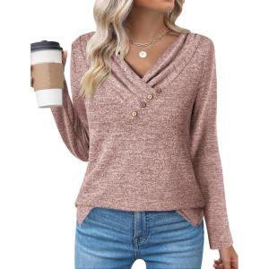 imageZeagoo Womens Casual Tunic Tops Long Sleeve Shirts for Leggings V Neck Button Fall Pullover Blouse Loose SweatshirtsLight Purple