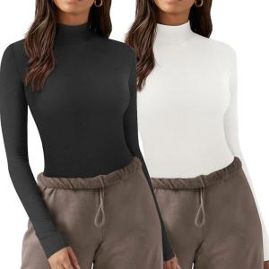 imageZeagoo Womens Long Sleeve Shirts Mock Neck Turtleneck Slim Fitted Basic Crop Tops 2024 Fashion Casual TShirts1 Pack Black1 Pack White