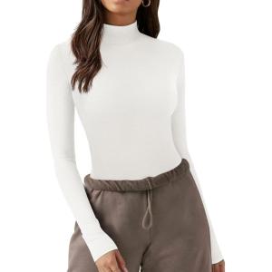 imageZeagoo Womens Long Sleeve Shirts Mock Neck Turtleneck Slim Fitted Basic Crop Tops 2024 Fashion Casual TShirts1 Packwhite