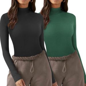 imageZeagoo Womens Long Sleeve Shirts Mock Neck Turtleneck Slim Fitted Basic Crop Tops 2024 Fashion Casual TShirtsBlackarmy Green