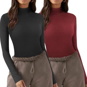 imageZeagoo Womens Long Sleeve Shirts Mock Neck Turtleneck Slim Fitted Basic Crop Tops 2024 Fashion Casual TShirtsBlackburgundy