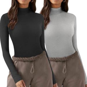 imageZeagoo Womens Long Sleeve Shirts Mock Neck Turtleneck Slim Fitted Basic Crop Tops 2024 Fashion Casual TShirtsBlackgrey