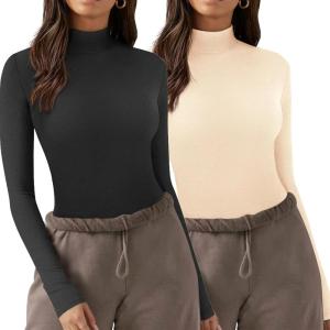 imageZeagoo Womens Long Sleeve Shirts Mock Neck Turtleneck Slim Fitted Basic Crop Tops 2024 Fashion Casual TShirtsBlackkhaki