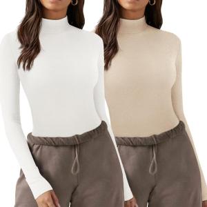 imageZeagoo Womens Long Sleeve Shirts Mock Neck Turtleneck Slim Fitted Basic Crop Tops 2024 Fashion Casual TShirtsWhiteapricot