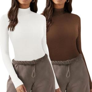 imageZeagoo Womens Long Sleeve Shirts Mock Neck Turtleneck Slim Fitted Basic Crop Tops 2024 Fashion Casual TShirtsWhitebrown