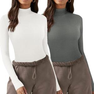 imageZeagoo Womens Long Sleeve Shirts Mock Neck Turtleneck Slim Fitted Basic Crop Tops 2024 Fashion Casual TShirtsWhitedeep Grey