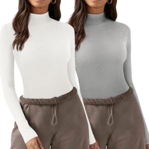 imageZeagoo Womens Long Sleeve Shirts Mock Neck Turtleneck Slim Fitted Basic Crop Tops 2024 Fashion Casual TShirtsWhitelight Grey
