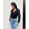 imageZeagoo Womens Blouses Dressy Casual V Neck Top Swiss Dot Balloon Long Sleeve ShirtsBlack