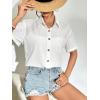 imageZeagoo Womens Button Down Shirts Color Block Short Sleeve Cotton Linen Summer Causal Blouses TopsAwhite
