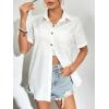 imageZeagoo Womens Button Down Shirts Color Block Short Sleeve Cotton Linen Summer Causal Blouses TopsAwhite