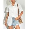imageZeagoo Womens Button Down Shirts Color Block Short Sleeve Cotton Linen Summer Causal Blouses TopsAwhite