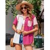 imageZeagoo Womens Button Down Shirts Color Block Short Sleeve Cotton Linen Summer Causal Blouses TopsAzpat6