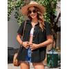 imageZeagoo Womens Button Down Shirts Color Block Short Sleeve Cotton Linen Summer Causal Blouses TopsBlack