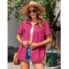imageZeagoo Womens Button Down Shirts Color Block Short Sleeve Cotton Linen Summer Causal Blouses TopsHot Pink