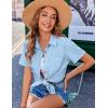imageZeagoo Womens Button Down Shirts Color Block Short Sleeve Cotton Linen Summer Causal Blouses TopsLight Blue