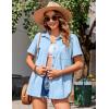 imageZeagoo Womens Button Down Shirts Color Block Short Sleeve Cotton Linen Summer Causal Blouses TopsLight Blue