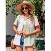 imageZeagoo Womens Button Down Shirts Color Block Short Sleeve Cotton Linen Summer Causal Blouses TopsPat1