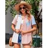 imageZeagoo Womens Button Down Shirts Color Block Short Sleeve Cotton Linen Summer Causal Blouses TopsPat2