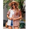imageZeagoo Womens Button Down Shirts Color Block Short Sleeve Cotton Linen Summer Causal Blouses TopsPat5