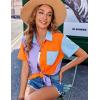 imageZeagoo Womens Button Down Shirts Color Block Short Sleeve Cotton Linen Summer Causal Blouses TopsPat7