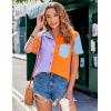 imageZeagoo Womens Button Down Shirts Color Block Short Sleeve Cotton Linen Summer Causal Blouses TopsPat7