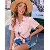 imageZeagoo Womens Button Down Shirts Color Block Short Sleeve Cotton Linen Summer Causal Blouses TopsPink