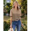 imageZeagoo Womens Knit Short Sleeve Tops Summer Pullover Blouse Basic Casual ShirtStripe Khaki
