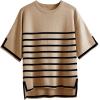 imageZeagoo Womens Knit Short Sleeve Tops Summer Pullover Blouse Basic Casual ShirtStripe Khaki